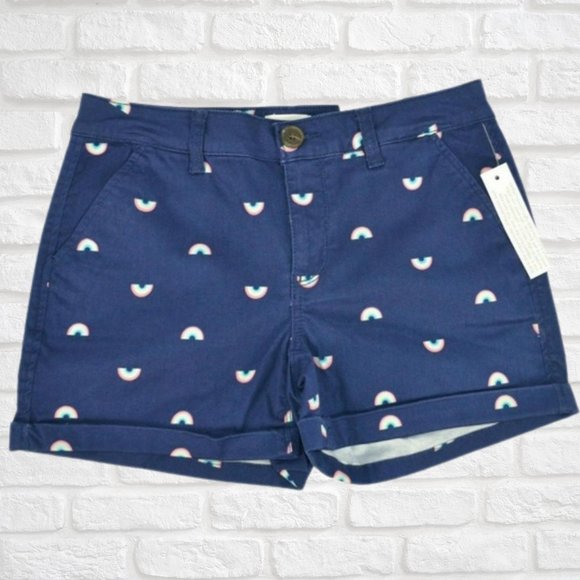 SO Favorite Midi Juniors 5 Navy Rainbow Print Shorts NWT - Picture 1 of 5